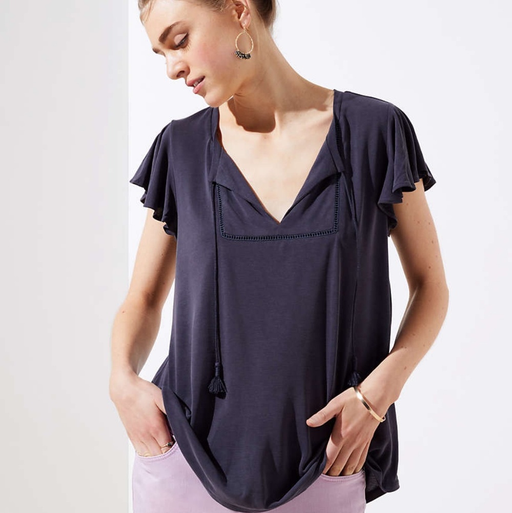 LOFT XXL tie neck flutter tee